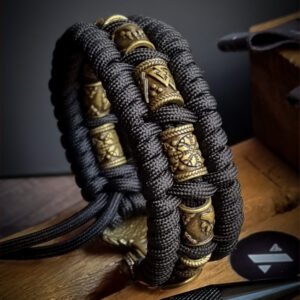 handmade Vikings wolf buckle paracord bracelet with extra brass beads