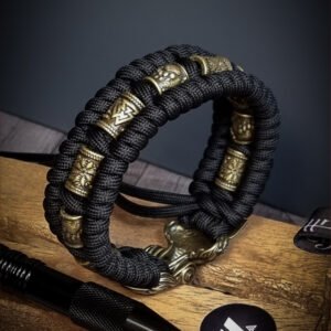 handmade Vikings wolf buckle paracord bracelet with extra brass beads