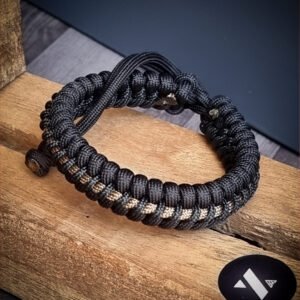 handmade adjustable paracord bracelet with black and golden paracord