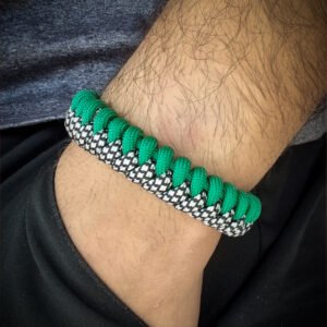 handmade paracord bracelet made with green and special grey paracord 550 with adjustable shackle buckle