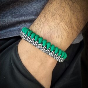 handmade paracord bracelet made with green and special grey paracord 550 with adjustable shackle buckle