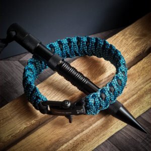 double layer handmade paracord bracelet made with special blue and black paracord with adjustable shackle buckle