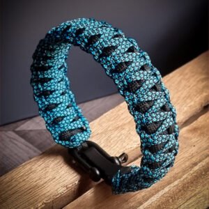 double layer handmade paracord bracelet made with special blue and black paracord with adjustable shackle buckle