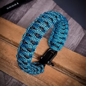 double layer handmade paracord bracelet made with special blue and black paracord with adjustable shackle buckle
