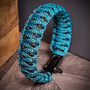 double layer handmade paracord bracelet made with special blue and black paracord with adjustable shackle buckle