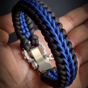 Premium Handmade stitched paracord bracelet with adjustable tribal buckle Blue and black