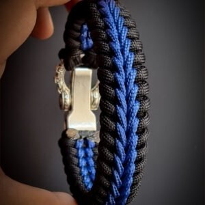 Premium Handmade stitched paracord bracelet with adjustable tribal buckle Blue and black