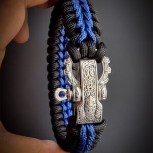 Premium Handmade stitched paracord bracelet with adjustable tribal buckle Blue and black