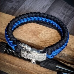Premium Handmade stitched paracord bracelet with adjustable tribal buckle Blue and black
