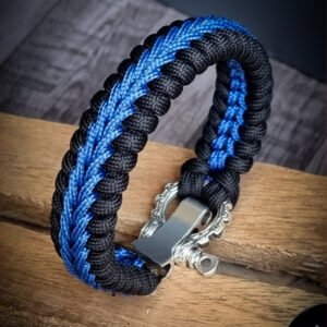 Premium Handmade stitched paracord bracelet with adjustable tribal buckle Blue and black
