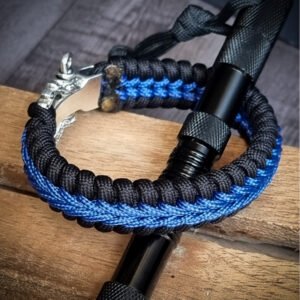 Premium Handmade stitched paracord bracelet with adjustable tribal buckle Blue and black