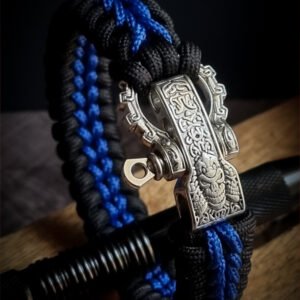 Premium Handmade stitched paracord bracelet with adjustable tribal buckle Blue and black