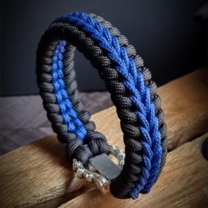 Premium Handmade stitched paracord bracelet with adjustable tribal buckle Blue and black