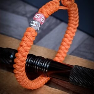 Premium Handmade unisex paracord bracelet with custom name initials in neon orange color