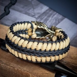 premium handmade paracord bracelet in black and orange double layer design with brass bear Vikings tribal buckle