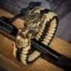 premium handmade paracord bracelet in black and orange double layer design with brass bear Vikings tribal buckle