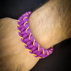 handmade paracord bracelet with adjustable shackle buckle in KKR Jersey Theme purple color IPL Merchandise