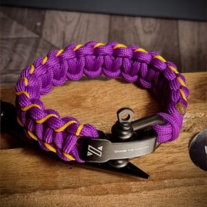 handmade paracord bracelet with adjustable shackle buckle in KKR Jersey Theme purple color IPL Merchandise