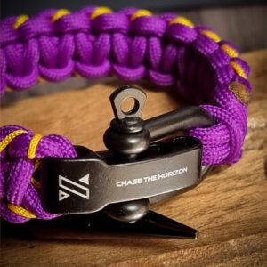 handmade paracord bracelet with adjustable shackle buckle in KKR Jersey Theme purple color IPL Merchandise
