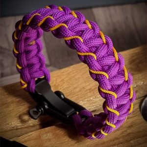 handmade paracord bracelet with adjustable shackle buckle in KKR Jersey Theme purple color IPL Merchandise