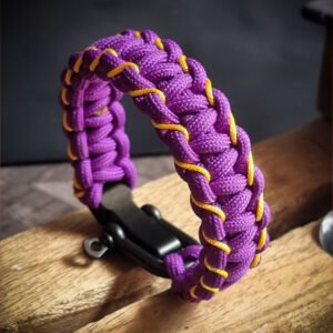 handmade paracord bracelet with adjustable shackle buckle in KKR Jersey Theme purple color IPL Merchandise