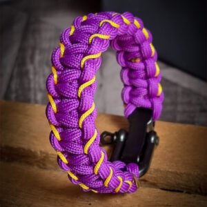 handmade paracord bracelet with adjustable shackle buckle in KKR Jersey Theme purple color IPL Merchandise