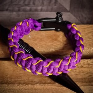 handmade paracord bracelet with adjustable shackle buckle in KKR Jersey Theme purple color IPL Merchandise