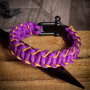 handmade paracord bracelet with adjustable shackle buckle in KKR Jersey Theme purple color IPL Merchandise