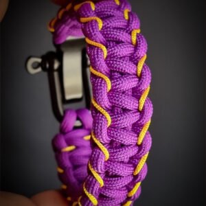 handmade paracord bracelet with adjustable shackle buckle in KKR Jersey Theme purple color IPL Merchandise