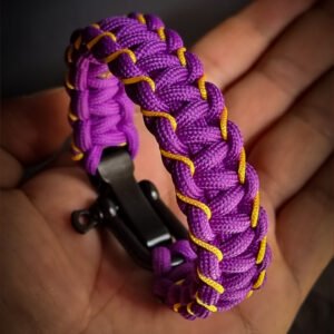handmade paracord bracelet with adjustable shackle buckle in KKR Jersey Theme purple color IPL Merchandise