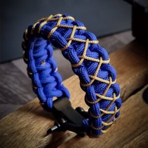 handmade paracord bracelet with adjustable shackle buckle in Mumbai Indians Jersey Theme blue and golden color IPL Merchandise