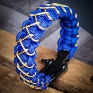 handmade paracord bracelet with adjustable shackle buckle in Mumbai Indians Jersey Theme blue and golden color IPL Merchandise