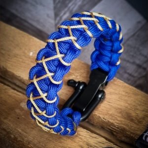 handmade paracord bracelet with adjustable shackle buckle in Mumbai Indians Jersey Theme blue and golden color IPL Merchandise