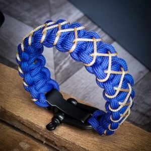handmade paracord bracelet with adjustable shackle buckle in Mumbai Indians Jersey Theme blue and golden color IPL Merchandise