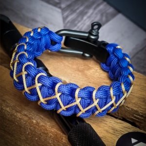 handmade paracord bracelet with adjustable shackle buckle in Mumbai Indians Jersey Theme blue and golden color IPL Merchandise