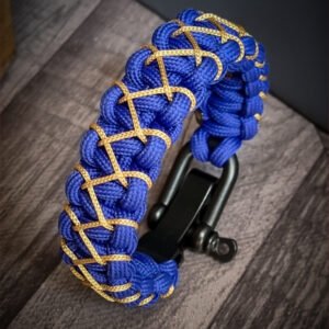 handmade paracord bracelet with adjustable shackle buckle in Mumbai Indians Jersey Theme blue and golden color IPL Merchandise