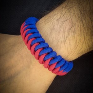 handmade paracord bracelet with adjustable shackle buckle in RCB Bengaluru Jersey Theme blue and red color IPL Merchandise