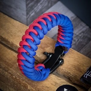 handmade paracord bracelet with adjustable shackle buckle in RCB Bengaluru Jersey Theme blue and red color IPL Merchandise