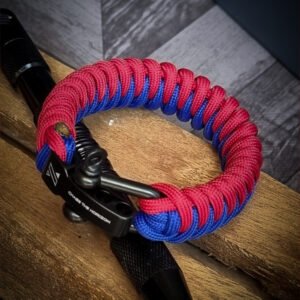 handmade paracord bracelet with adjustable shackle buckle in RCB Bengaluru Jersey Theme blue and red color IPL Merchandise