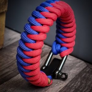 handmade paracord bracelet with adjustable shackle buckle in RCB Bengaluru Jersey Theme blue and red color IPL Merchandise