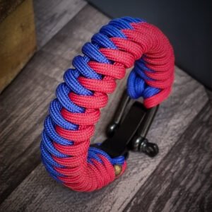 handmade paracord bracelet with adjustable shackle buckle in RCB Bengaluru Jersey Theme blue and red color IPL Merchandise