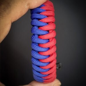 handmade paracord bracelet with adjustable shackle buckle in RCB Bengaluru Jersey Theme blue and red color IPL Merchandise