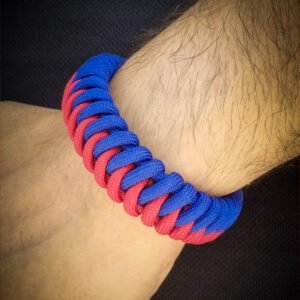 handmade paracord bracelet with adjustable shackle buckle in RCB Bengaluru Jersey Theme blue and red color IPL Merchandise