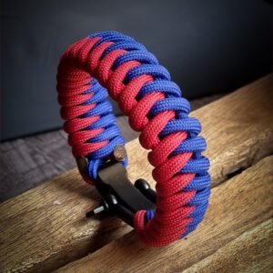 handmade paracord bracelet with adjustable shackle buckle in RCB Bengaluru Jersey Theme blue and red color IPL Merchandise