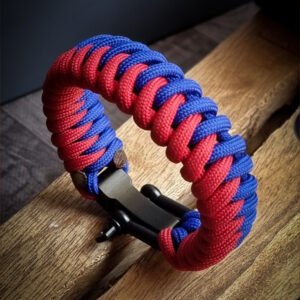 handmade paracord bracelet with adjustable shackle buckle in RCB Bengaluru Jersey Theme blue and red color IPL Merchandise