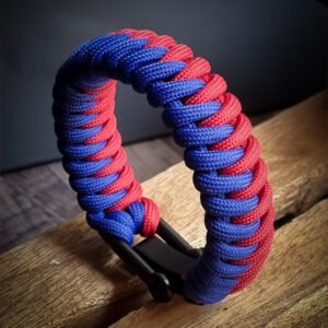 handmade paracord bracelet with adjustable shackle buckle in RCB Bengaluru Jersey Theme blue and red color IPL Merchandise
