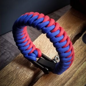 handmade paracord bracelet with adjustable shackle buckle in RCB Bengaluru Jersey Theme blue and red color IPL Merchandise