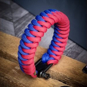 handmade paracord bracelet with adjustable shackle buckle in RCB Bengaluru Jersey Theme blue and red color IPL Merchandise