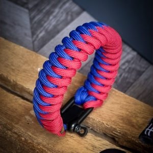 handmade paracord bracelet with adjustable shackle buckle in RCB Bengaluru Jersey Theme blue and red color IPL Merchandise