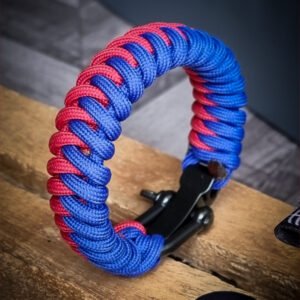 handmade paracord bracelet with adjustable shackle buckle in RCB Bengaluru Jersey Theme blue and red color IPL Merchandise